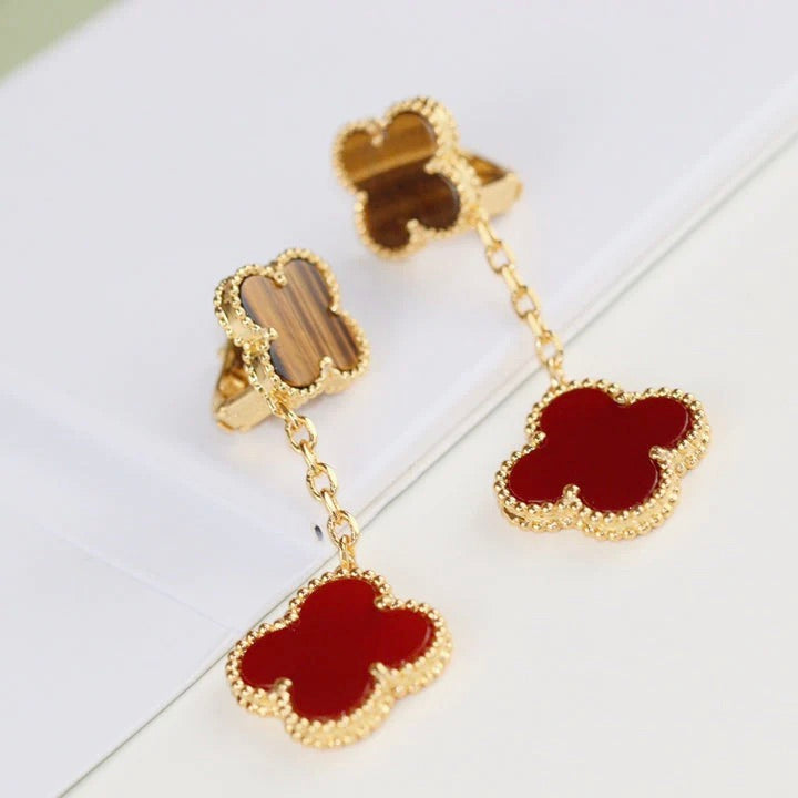 [Violet JW]CLOVER  2 MOTIF  TIGER EYE CARNELIAN EARRINGS