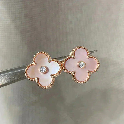[Violet JW]CLOVER MEDIUM 1 MOTIFS  PINK MOP DIAMOND EARRINGS