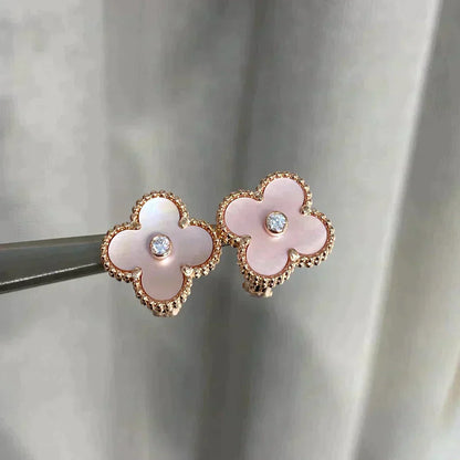 [Violet JW]CLOVER MEDIUM 1 MOTIFS  PINK MOP DIAMOND EARRINGS