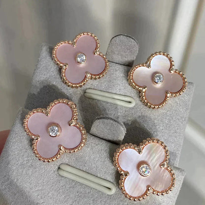 [Violet JW]CLOVER MEDIUM 1 MOTIFS  PINK MOP DIAMOND EARRINGS