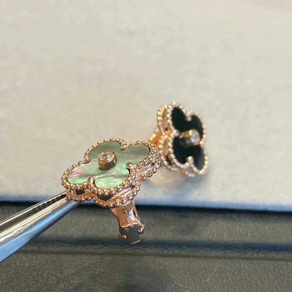 [Violet JW]CLOVER MEDIUM 1 MOTIFS GRAY MOP  DIAMOND EARRINGS