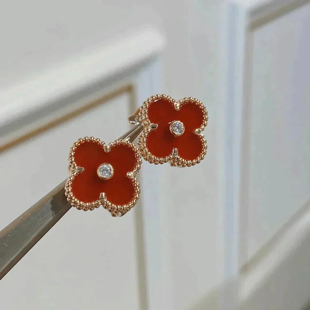 [Violet JW]CLOVER MEDIUM 1 MOTIFS CARNELIAN  DIAMOND earrings