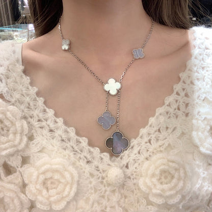 [Violet JW]CLOVER MOP CHALCEDONY NECKLACE SILVER 6 MOTIF