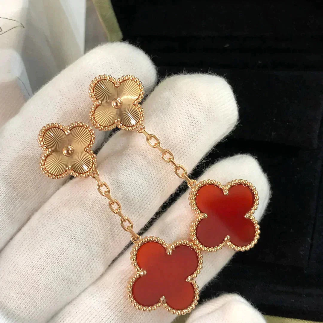 [Violet JW]CLOVER 2 MOTIF  LASER CARNELIAN EARRINGS