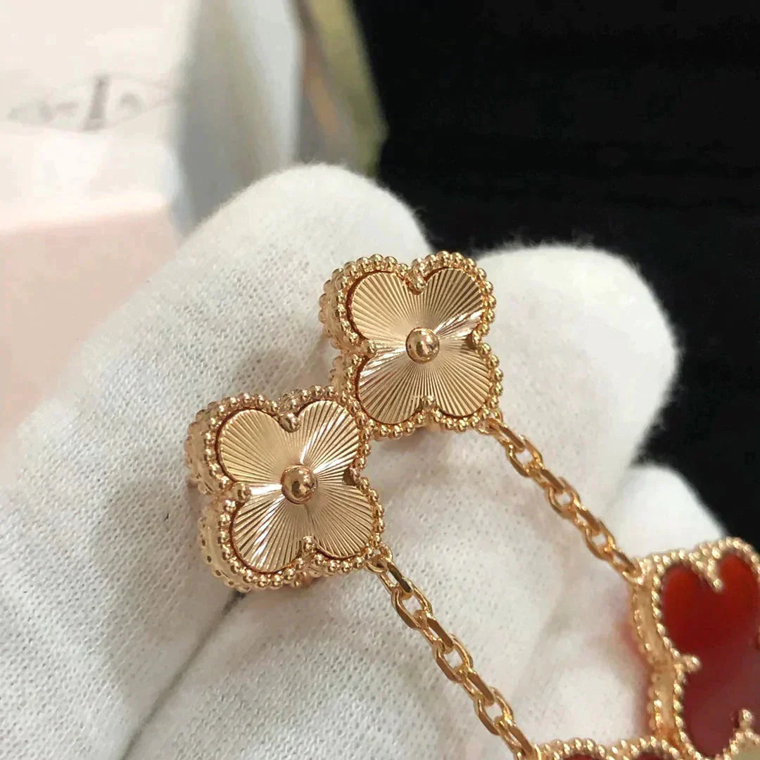 [Violet JW]CLOVER 2 MOTIF  LASER CARNELIAN EARRINGS