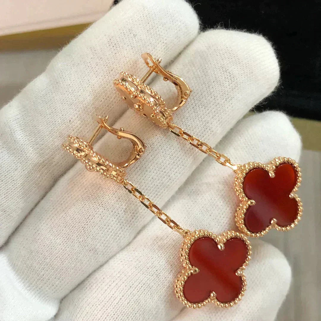 [Violet JW]CLOVER 2 MOTIF  LASER CARNELIAN EARRINGS
