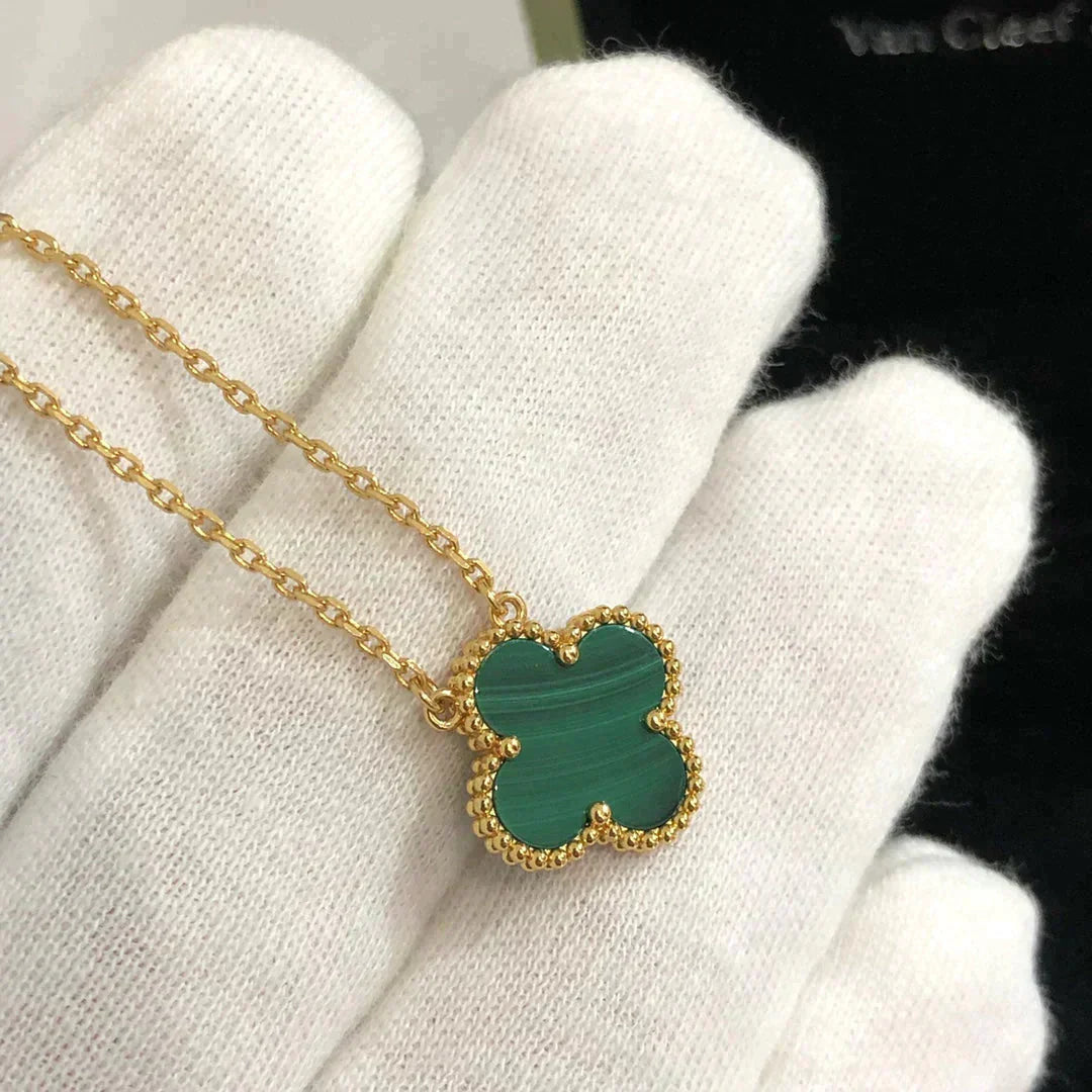 [Violet JW]CLOVER 15MM MALACHITE SINGLE FLOWER  NECKLACE