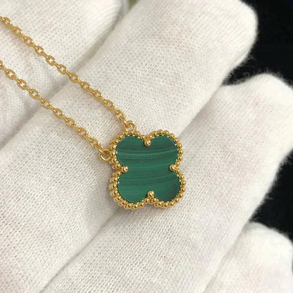 [Violet JW]CLOVER 15MM MALACHITE SINGLE FLOWER  NECKLACE