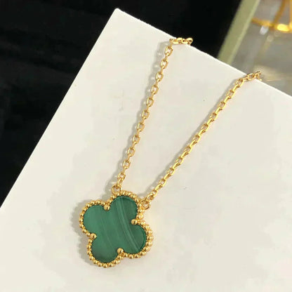 [Violet JW]CLOVER 15MM MALACHITE SINGLE FLOWER  NECKLACE