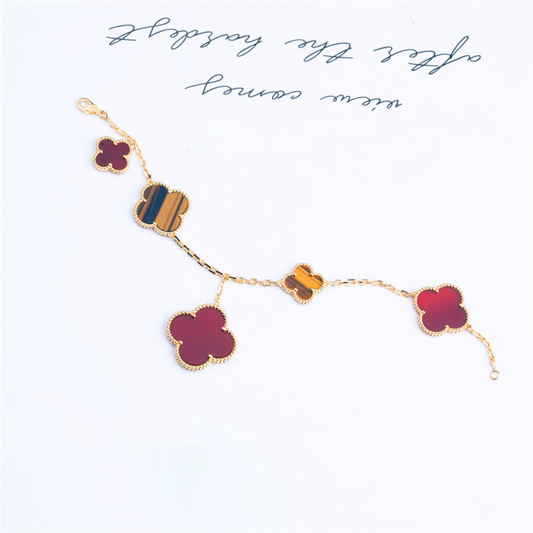 [Violet JW]CLOVER BRACELET 5 MOTIFS CARNELIAN TIGER EYE