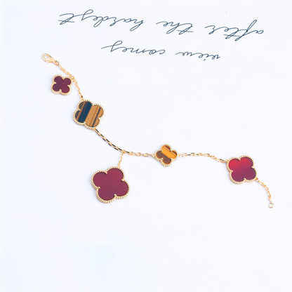 [Violet JW]CLOVER BRACELET 5 MOTIFS CARNELIAN TIGER EYE