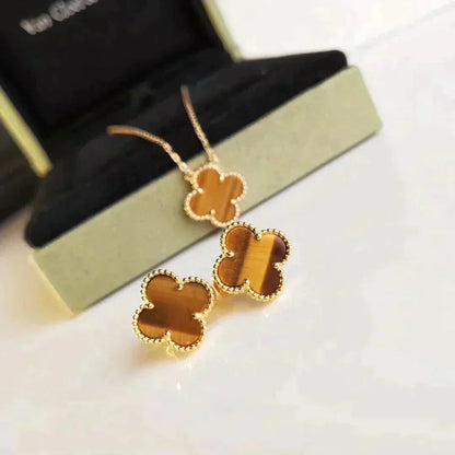 [Violet JW]CLOVER MEDIUM 1 MOTIFS TIGER EYE EARRINGS