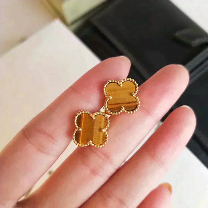 [Violet JW]CLOVER MEDIUM 1 MOTIFS TIGER EYE EARRINGS