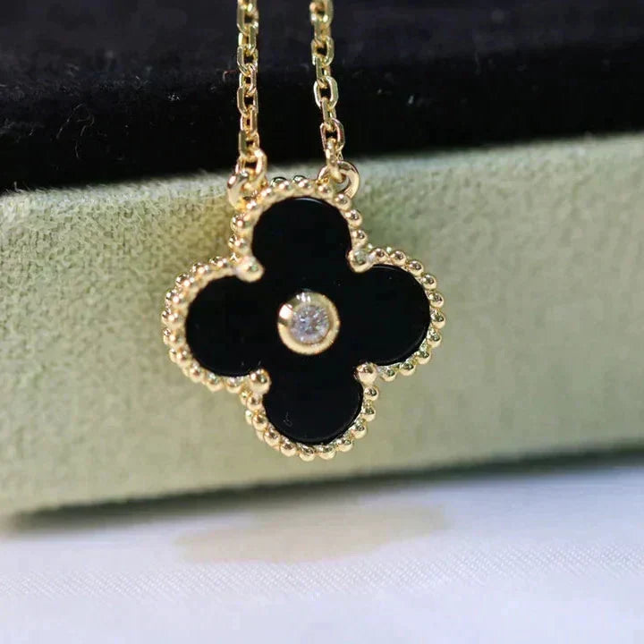 [Violet JW]CLOVER 15MM DIAMOND ONYX NECKLACE