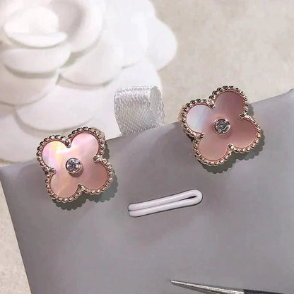 [Violet JW]CLOVER MEDIUM 1 MOTIFS  PINK MOP DIAMOND EARRINGS