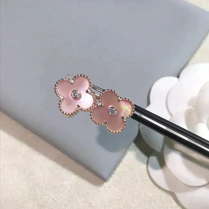 [Violet JW]CLOVER MEDIUM 1 MOTIFS  PINK MOP DIAMOND EARRINGS