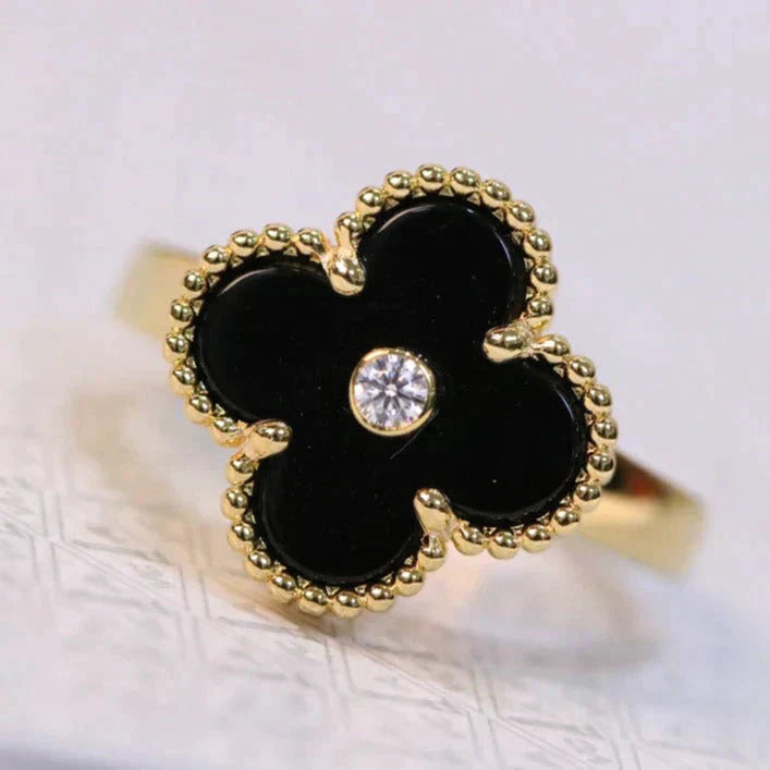 [Violet JW]CLOVER ONYX RING GOLD DIAMOND