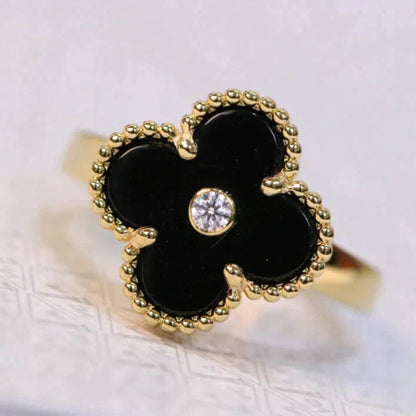 [Violet JW]CLOVER ONYX RING GOLD DIAMOND
