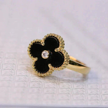 [Violet JW]CLOVER ONYX RING GOLD DIAMOND