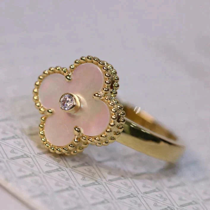 [Violet JW]CLOVER PINK MOP RING GOLD DIAMOND