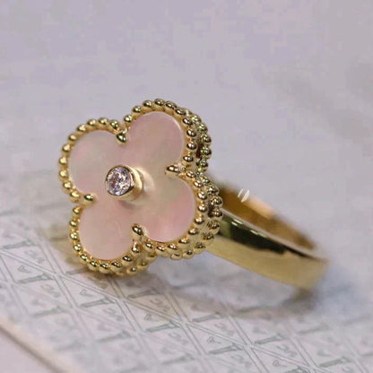 [Violet JW]CLOVER PINK MOP RING GOLD DIAMOND