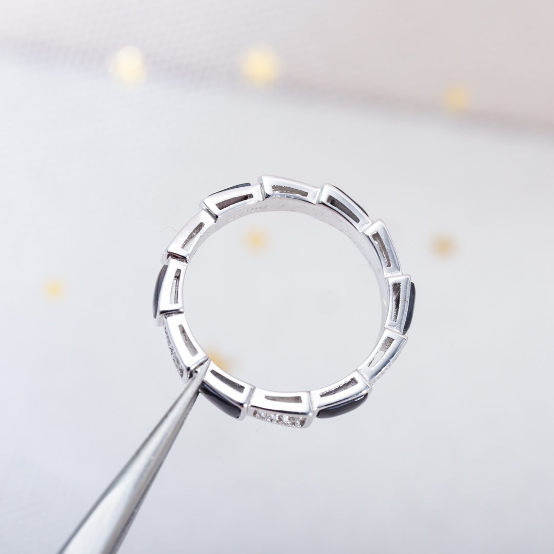 [Violet JW]SERPENTI RING SILVER  DIAMOND BLACK MOP 3MM