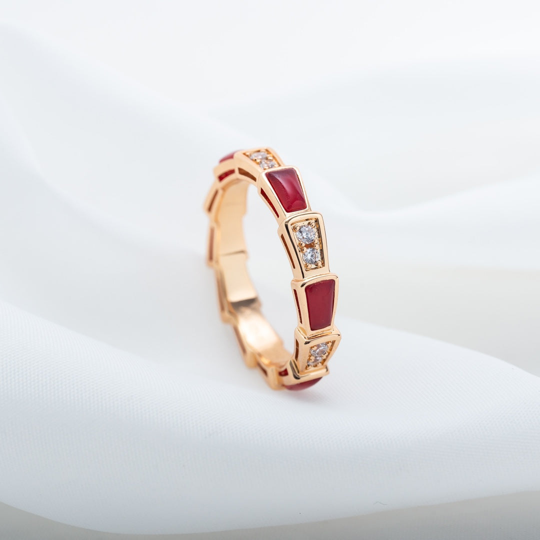 [Violet JW]SERPENTI RING PINK GOLD CARNELIAN DIAMOND 3MM