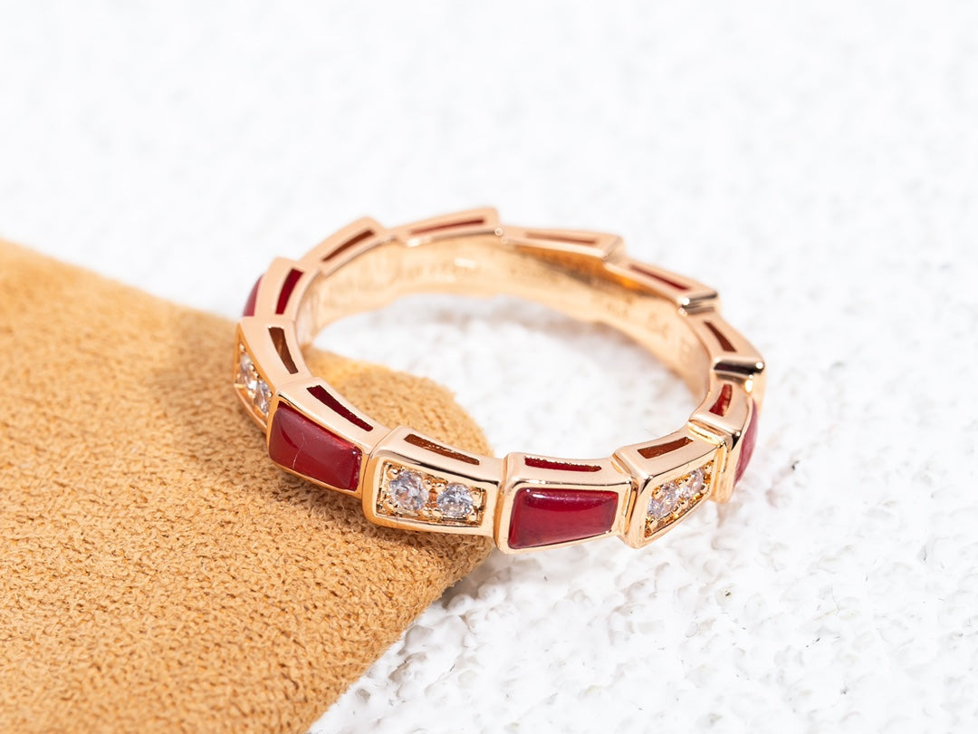[Violet JW]SERPENTI RING PINK GOLD CARNELIAN DIAMOND 3MM