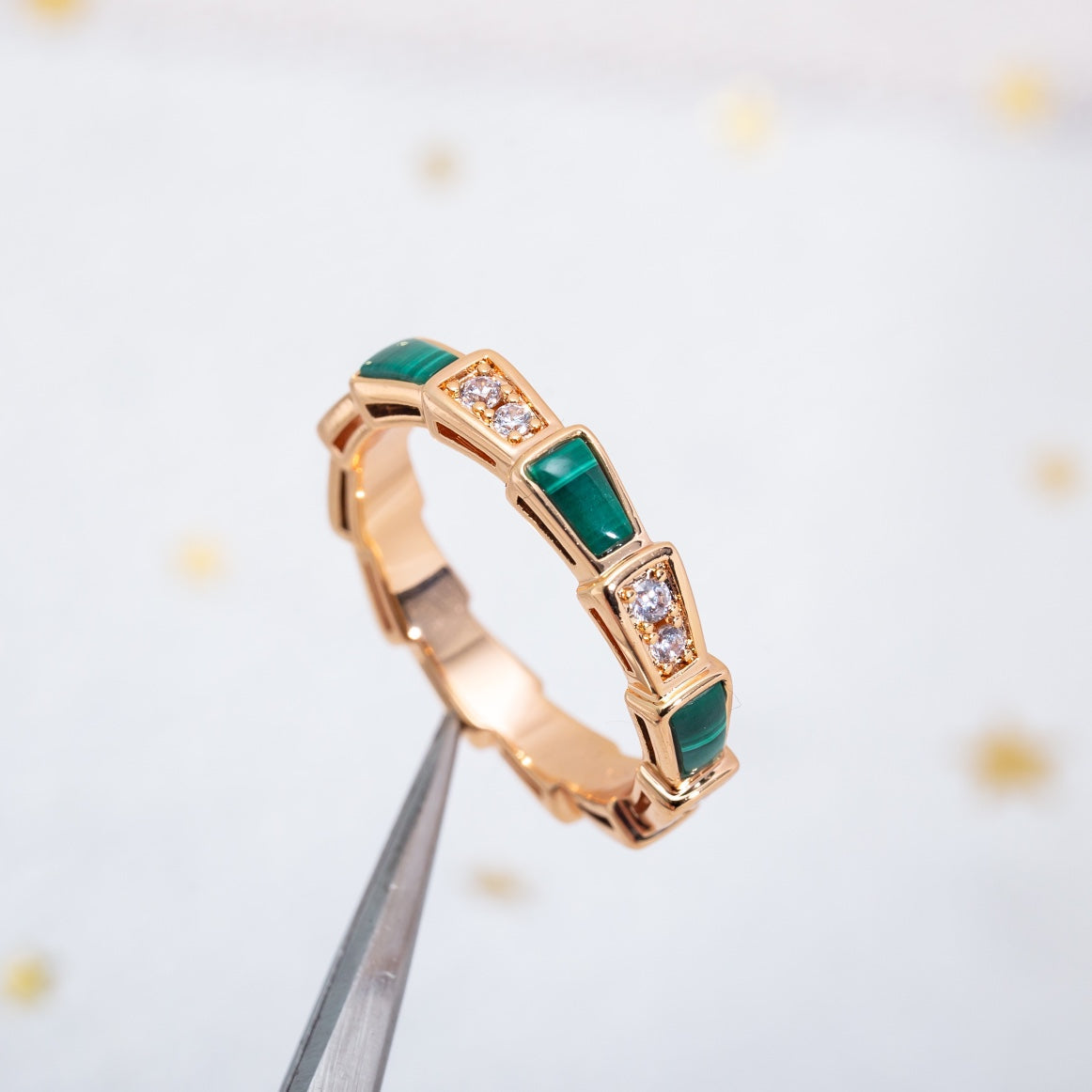[Violet JW]SERPENTI RING PINK GOLD MALACHITE DIAMOND 3MM