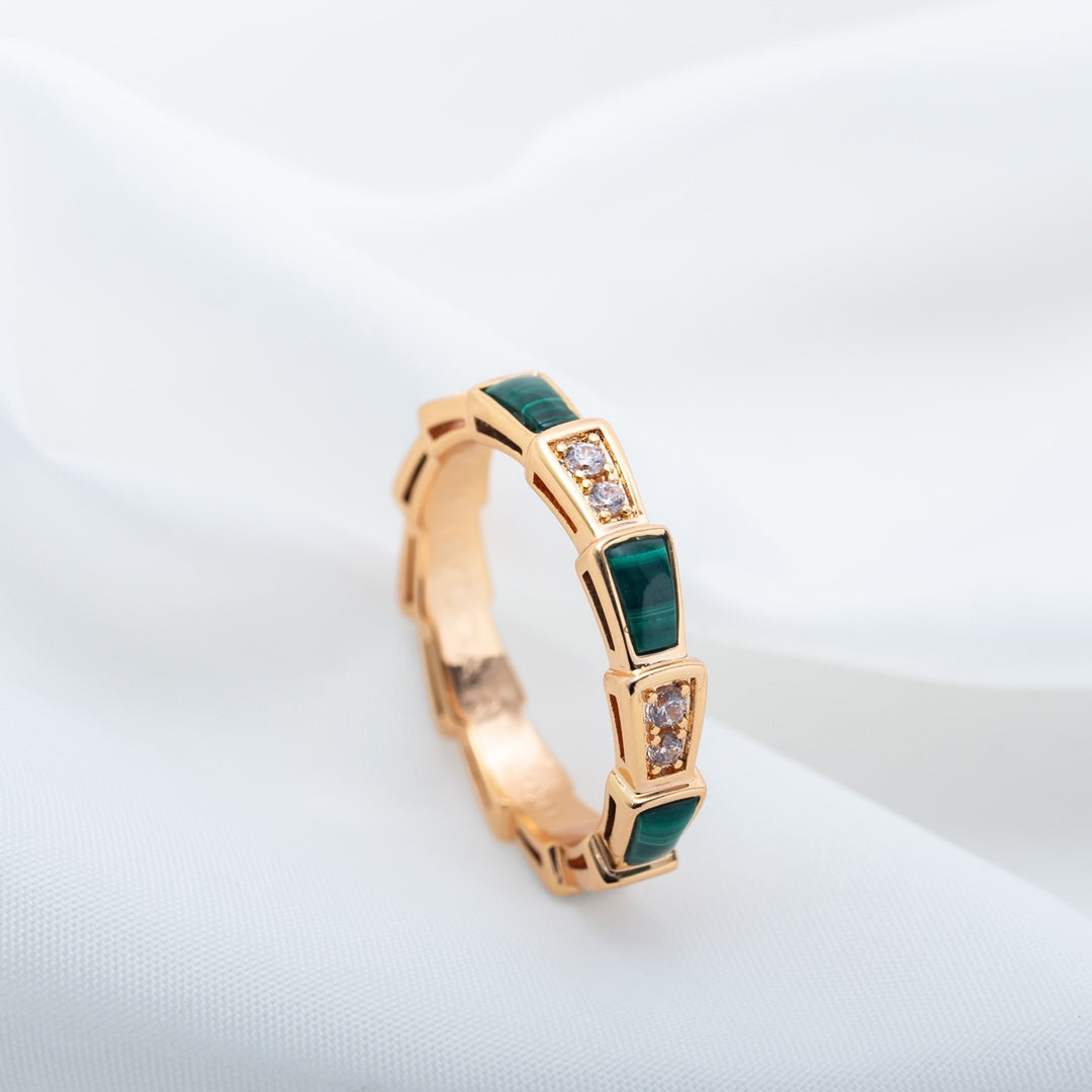 [Violet JW]SERPENTI RING PINK GOLD MALACHITE DIAMOND 3MM