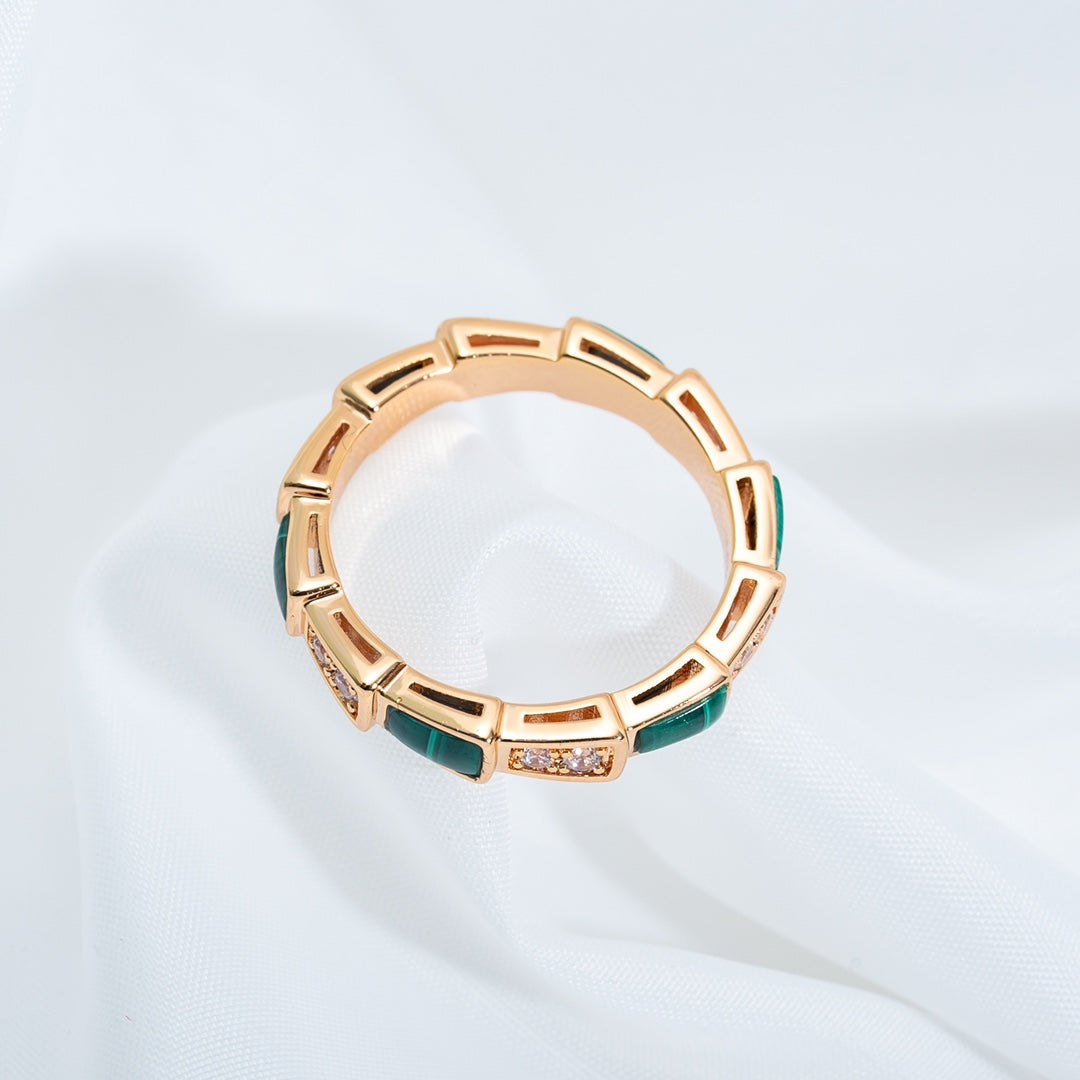 [Violet JW]SERPENTI RING PINK GOLD MALACHITE DIAMOND 3MM