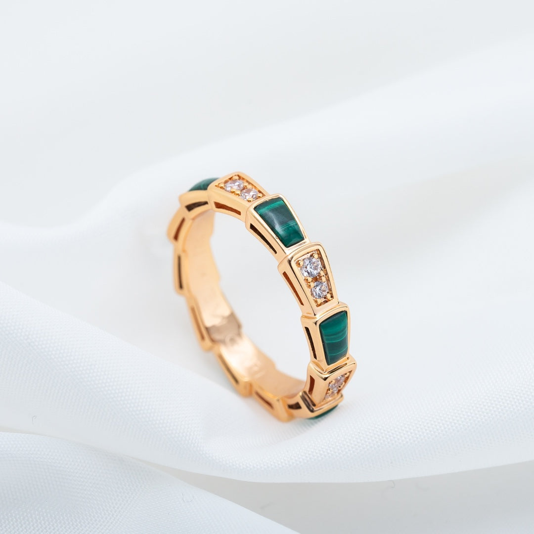[Violet JW]SERPENTI RING PINK GOLD MALACHITE DIAMOND 3MM