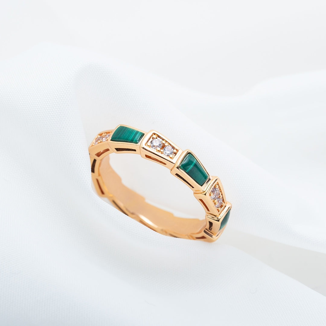 [Violet JW]SERPENTI RING PINK GOLD MALACHITE DIAMOND 3MM