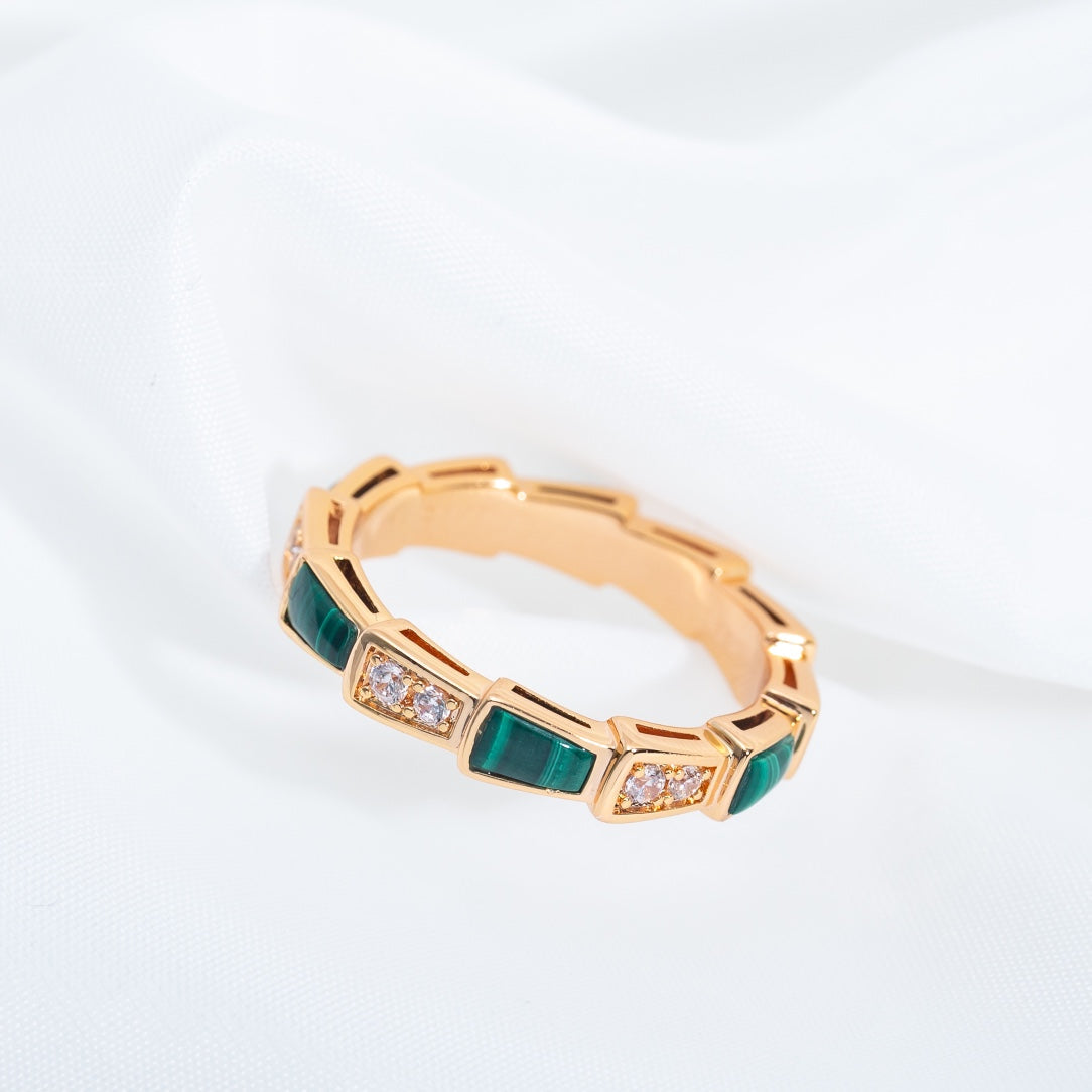 [Violet JW]SERPENTI RING PINK GOLD MALACHITE DIAMOND 3MM