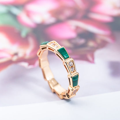 [Violet JW]SERPENTI RING PINK GOLD MALACHITE DIAMOND 3MM