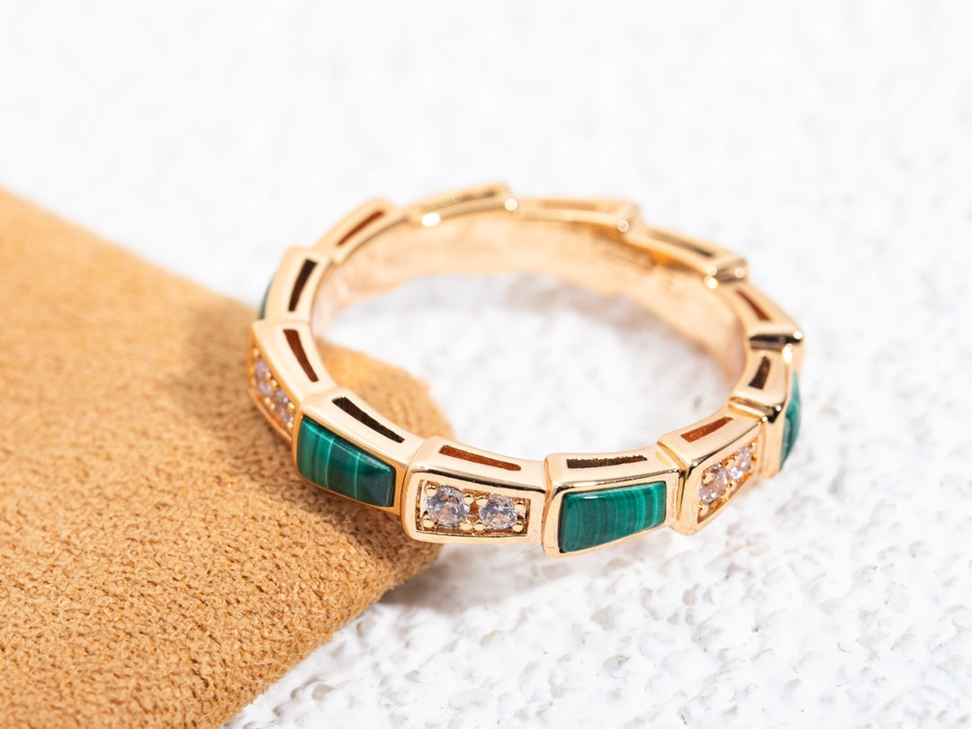 [Violet JW]SERPENTI RING PINK GOLD MALACHITE DIAMOND 3MM