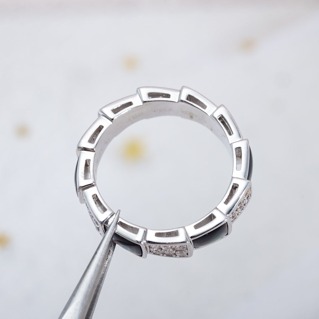 [Violet JW]SERPENTI RING SILVER DIAMOND BLACK MOP 4MM