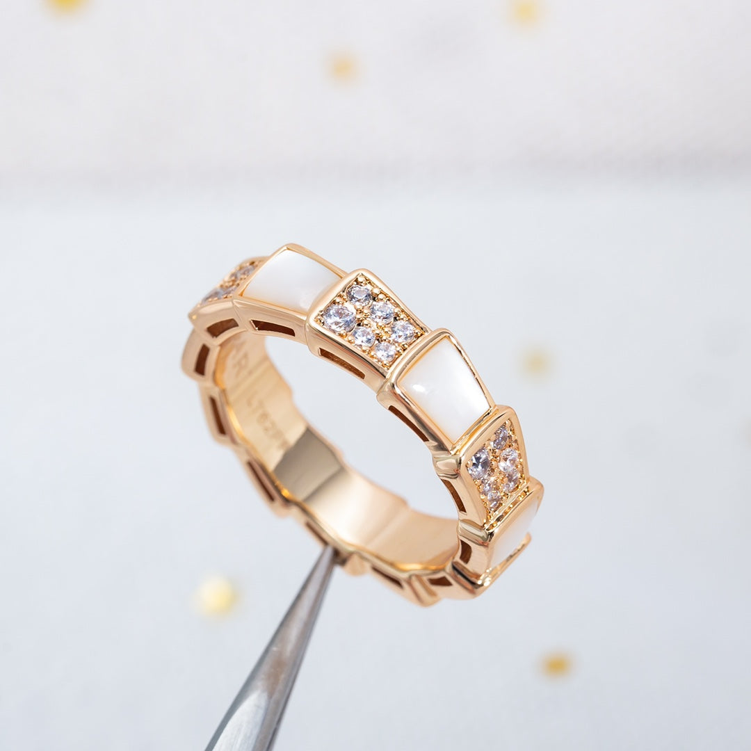 [Violet JW]SERPENTI RING PINK GOLD MOP DIAMOND PAVED 4MM