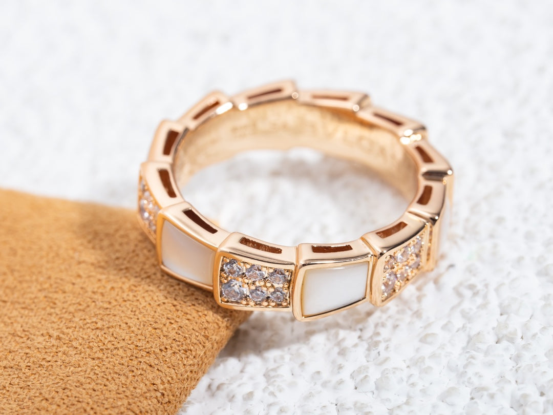 [Violet JW]SERPENTI RING PINK GOLD MOP DIAMOND PAVED 4MM