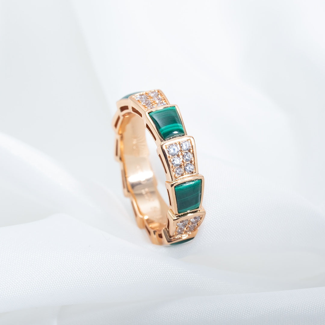 [Violet JW]SERPENTI RING PINK GOLD MALACHITE DIAMOND PAVED 4MM