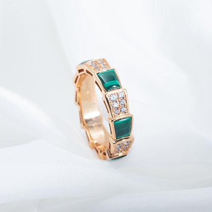 [Violet JW]SERPENTI RING PINK GOLD MALACHITE DIAMOND PAVED 4MM