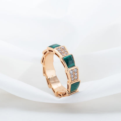 [Violet JW]SERPENTI RING PINK GOLD MALACHITE DIAMOND PAVED 4MM