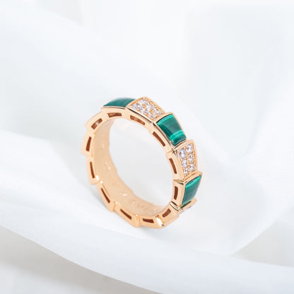 [Violet JW]SERPENTI RING PINK GOLD MALACHITE DIAMOND PAVED 4MM
