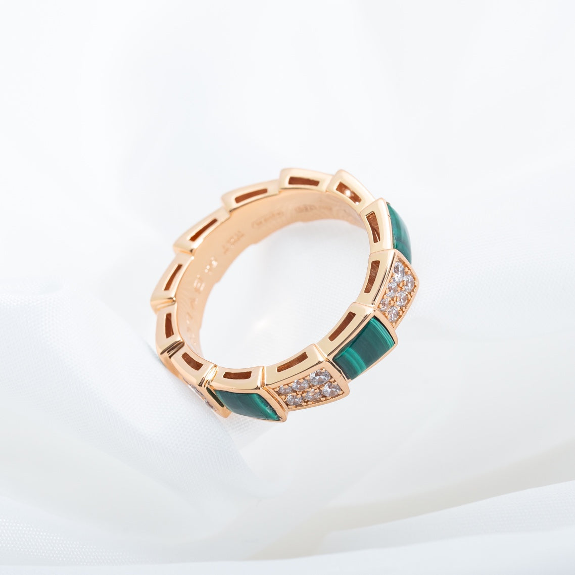 [Violet JW]SERPENTI RING PINK GOLD MALACHITE DIAMOND PAVED 4MM