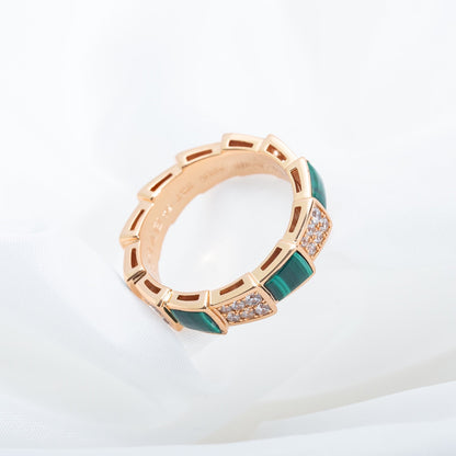 [Violet JW]SERPENTI RING PINK GOLD MALACHITE DIAMOND PAVED 4MM