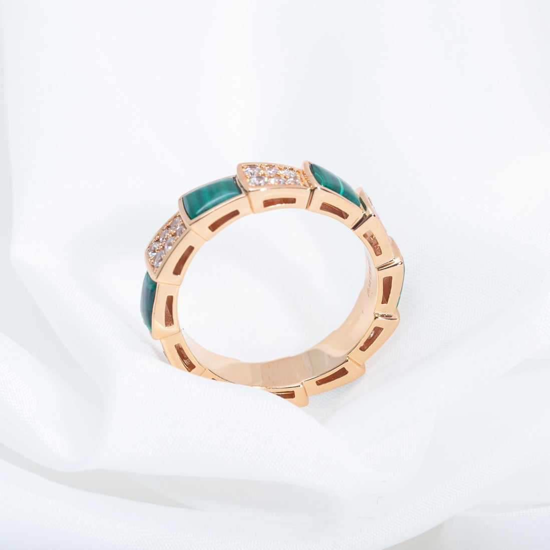 [Violet JW]SERPENTI RING PINK GOLD MALACHITE DIAMOND PAVED 4MM