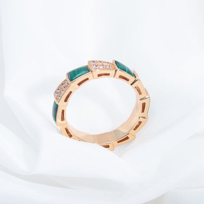[Violet JW]SERPENTI RING PINK GOLD MALACHITE DIAMOND PAVED 4MM