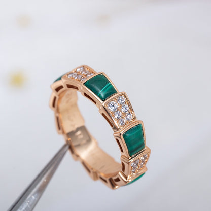 [Violet JW]SERPENTI RING PINK GOLD MALACHITE DIAMOND PAVED 4MM