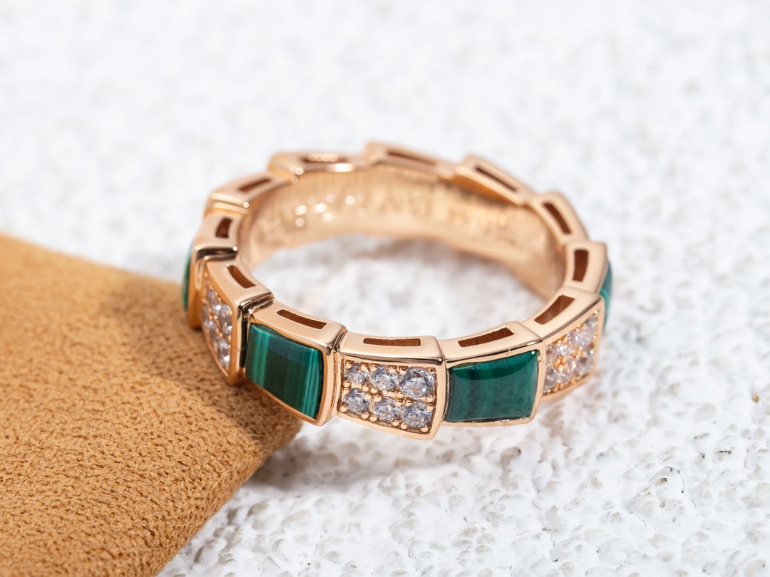 [Violet JW]SERPENTI RING PINK GOLD MALACHITE DIAMOND PAVED 4MM