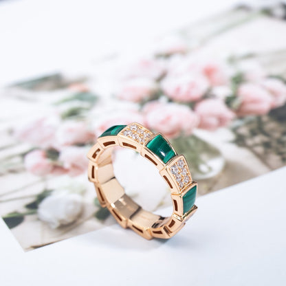[Violet JW]SERPENTI RING PINK GOLD MALACHITE DIAMOND PAVED 4MM